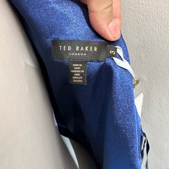 TED Baker Size 3 Navy One Shoulder Drape Midi Dress - Picture 14 of 17